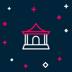 Sticker - Line Traditional chinese house icon isolated on blue background. Colorful outline concept. Vector