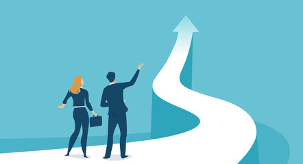 the leader shows the employee the possibility of successful career growth. business vector illustrat