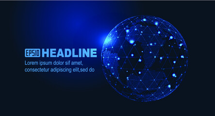 Poster - the dark blue luminous earth is composed of dots and lines, implying the concept of internationaliza