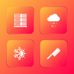 Canvas Print - Set Server, Data, Web Hosting, Cloud with snow and rain, Sun snowflake and Meat chopper icon. Vector