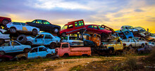  Pile Of Discarded Cars On Junkyard