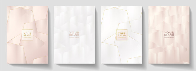 Wall Mural - Modern cover, frame design set. Luxury geometric pattern in gold, silver, red colour. Premium vector background for makeup catalog, brochure template, magazine layout, beauty booklet