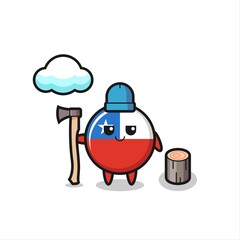 Character cartoon of chile flag badge as a woodcutter