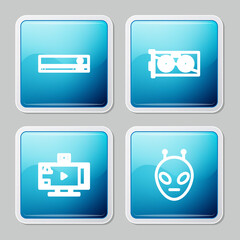 Poster - Set line Video game console, graphic card, Live streaming online and Alien icon. Vector