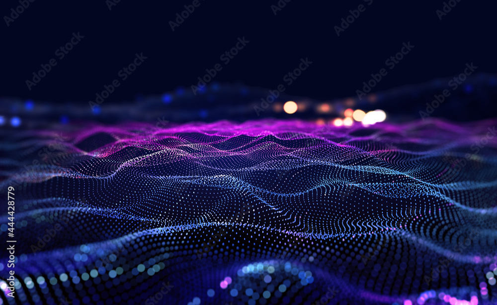 Cyberspace. Private information, data flow, digital generation, electronic field, processed data waves, big data analytics 3D illustration - obrazy, fototapety, plakaty 