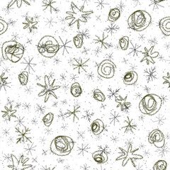 Wall Mural - Hand Drawn grey Snowflakes Christmas Seamless Patt