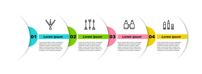 Sticker - Set line Bird footprint, Hipster arrows, Binoculars and Bullet and cartridge. Business infographic template. Vector