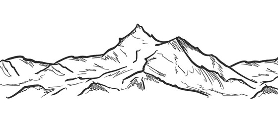 Wall Mural - vector illustration: hand drawn mountains sketch landscape with rocks and peaks