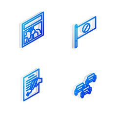 Sticker - Set Isometric line Protest, Broken window, Petition and Traffic jam icon. Vector