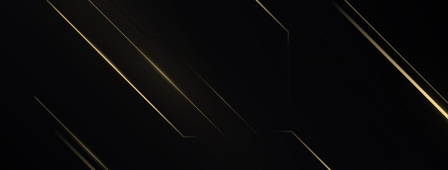 Leinwandbilder - Circuit board digital technology background. Abstract golden light lines luxury on black background. Vector illustration