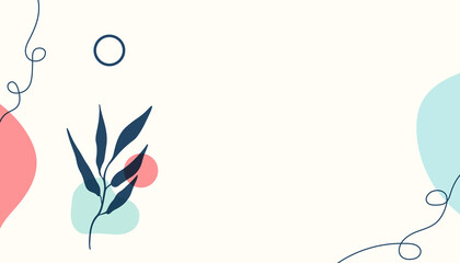 Poster - Banner background of creative minimalist hand draw illustrations floral outline lily pastel biege simple circle shape for wall decoration, postcard or brochure cover design, banner beauty social media
