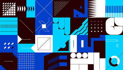 Poster - Abstract square shapes. Minimalistic geometric figures in brutalism style. Presentation layout design elements set. Decorative blocks and line contour forms. Vector contemporary art