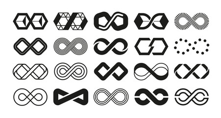 Aufkleber - Loop logo. Infinity geometric shape for business emblem. Endless repetition and Mobius ribbon. Black and white eternity wave collection. Minimal tattoo. Vector limitless symbols set