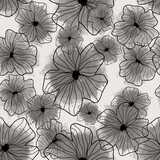 Fototapeta Młodzieżowe - Abstract Line Drawing Tropical Hibiscus Flowers with Watercolor Brush Strokes Seamless Pattern Isolated Background