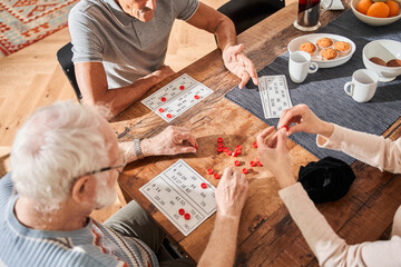 Elderly people playing at the bingo together