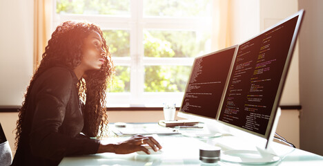 African American Woman Programmer. Girl Coding