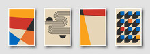 Retro 60s-70s Graphic Design Covers. Cool Vintage Shape Compositions. Trendy Colorful Bauhaus Art Templates.