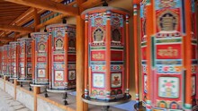 Row Of Praying Wheels Around Labrang Monastery In Xiahe Town, Gansu Province, China