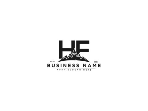 Letter HF Logo, line art hf mountain logo icon vector for river forest hill landscape typography image design