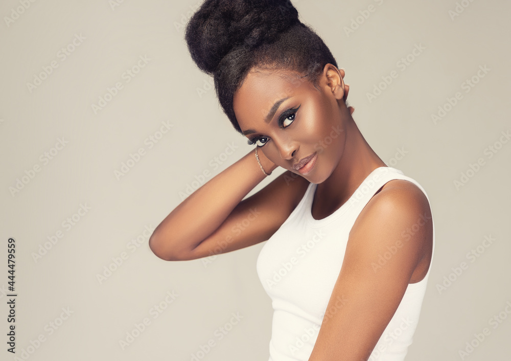 Beauty portrait of african american black woman with clean healthy skin ...