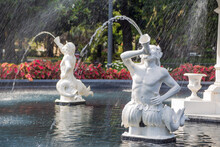 Close-up Of Water Spurting From The Nymph Fountain In Forsyth Park, Savannah, Georgia.