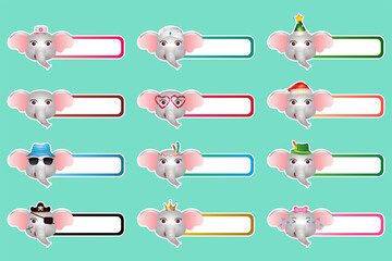 Set of cute elephant sticker labels name or tags collection