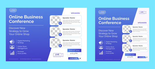 Business Conference live webinar banner invitation and social media post template. Business webinar invitation design. Vector EPS