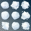 © WinWin - Realistic snow splats. Winter children games snowballs, Christmas holiday fun, snow fight splats isolated vector illustration set. Snow 3d splats
