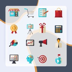 Wall Mural - Marketing strategy business support and creative flat icons set isolated vector illustration