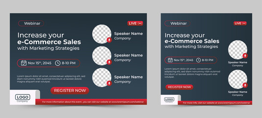 Ecommerce Sales Marketing live webinar banner invitation and social media post template. Business webinar invitation design. Vector EPS
