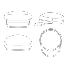 Template Fiddler Cap With Button Vector Illustration Flat Sketch Design Outline Headwear
