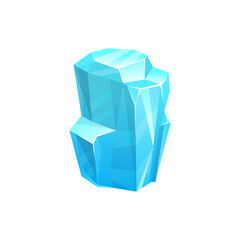 Poster - Ice crystal or iceberg, frozen glass or snow glacier rock, vector icon. Frost or cold water icicle, piece of ice cube block, gem or gemstone blue crystal