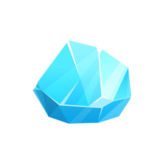 Poster - Ice crystal or iceberg rock, frozen glass and snow, vector icon. Glacier of cold blue frost or frozen water icicle piece of cube or block, ice crystal gem, isolated glacial icy quartz jewel