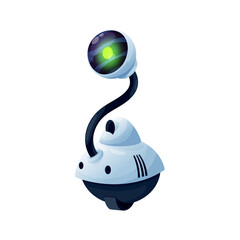 Poster - electronic futuristic character smart robotic helper isolated. vector robot bionic machine on one wh