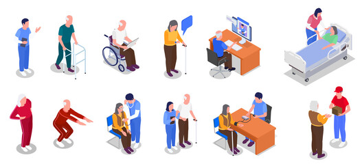 Sticker - Elderly People Healthcare Isometric