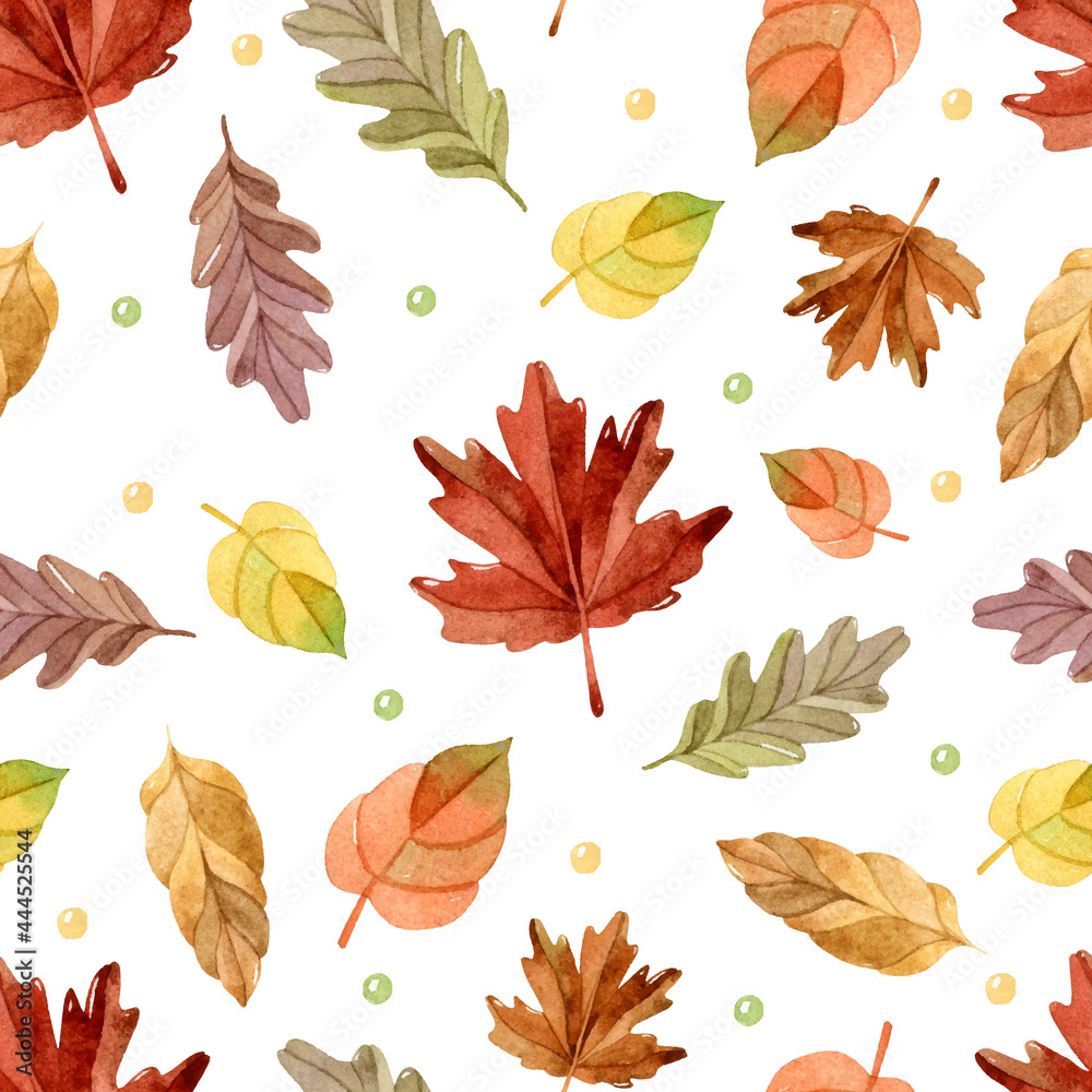 Autumn leaves watercolor seamless pattern Stock Vector | Adobe Stock