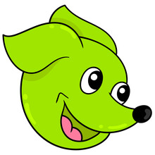 Green Dog Head Smiling Happily, Doodle Icon Drawing