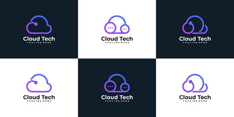 Sticker - Set of technology cloud logo design collection connection communication digital
