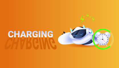 Poster - modern robot charging artificial intelligence technology concept full length horizontal