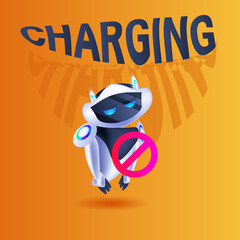 Poster - modern robot running out of charge artificial intelligence technology charging concept