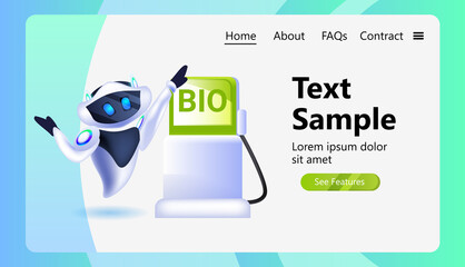 Poster - environmentally friendly robot with biofuel modern robotic character artificial intelligence technology save planet