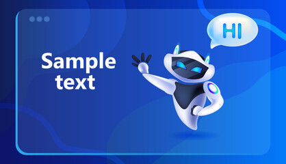 Poster - robot cyborg with hi speech chat bubble communication chatbot customer service artificial intelligence