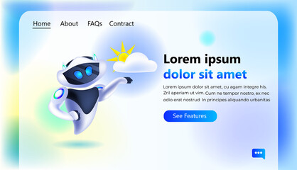 Poster - robot with sun and cloud icon robotic character artificial intelligence technology weather forecasting meteorology