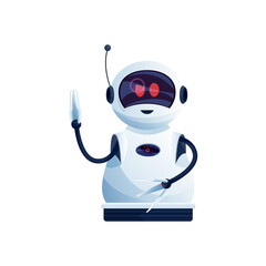 Poster - digital robot with hands loaders, antenna on head isolated plastic hi-tech character. vector android