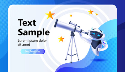 Poster - modern robot with telescope space exploration artificial intelligence concept