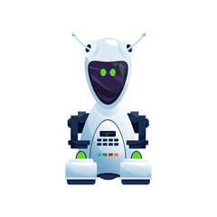 Poster - robot white plastic mechanical droid with buttons on body and big display on face isolated. vector f