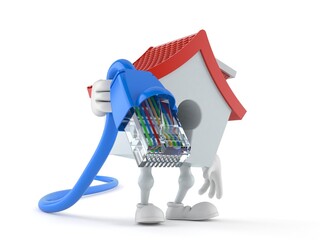 Sticker - House character holding network cable