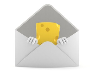 Canvas Print - Cheese character inside envelope