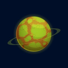 Wall Mural - Martians world, fantastic mystery globe of green surface and brown rocky soil isolated cartoon icon. Vector gui or ui games design element, habitable mysterious exoplanet in imaginary solar system