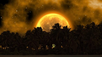 Wall Mural - Fantasy Full Moon and cloudy behind the coconut tree silhouette,